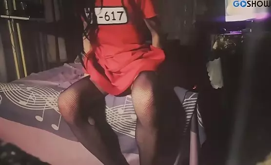 Crossdresser Reveals Crotch and Enjoys Dildo Playing